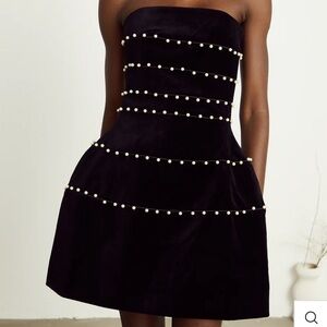 Miss Rosier Black Mini Dress with Pearls